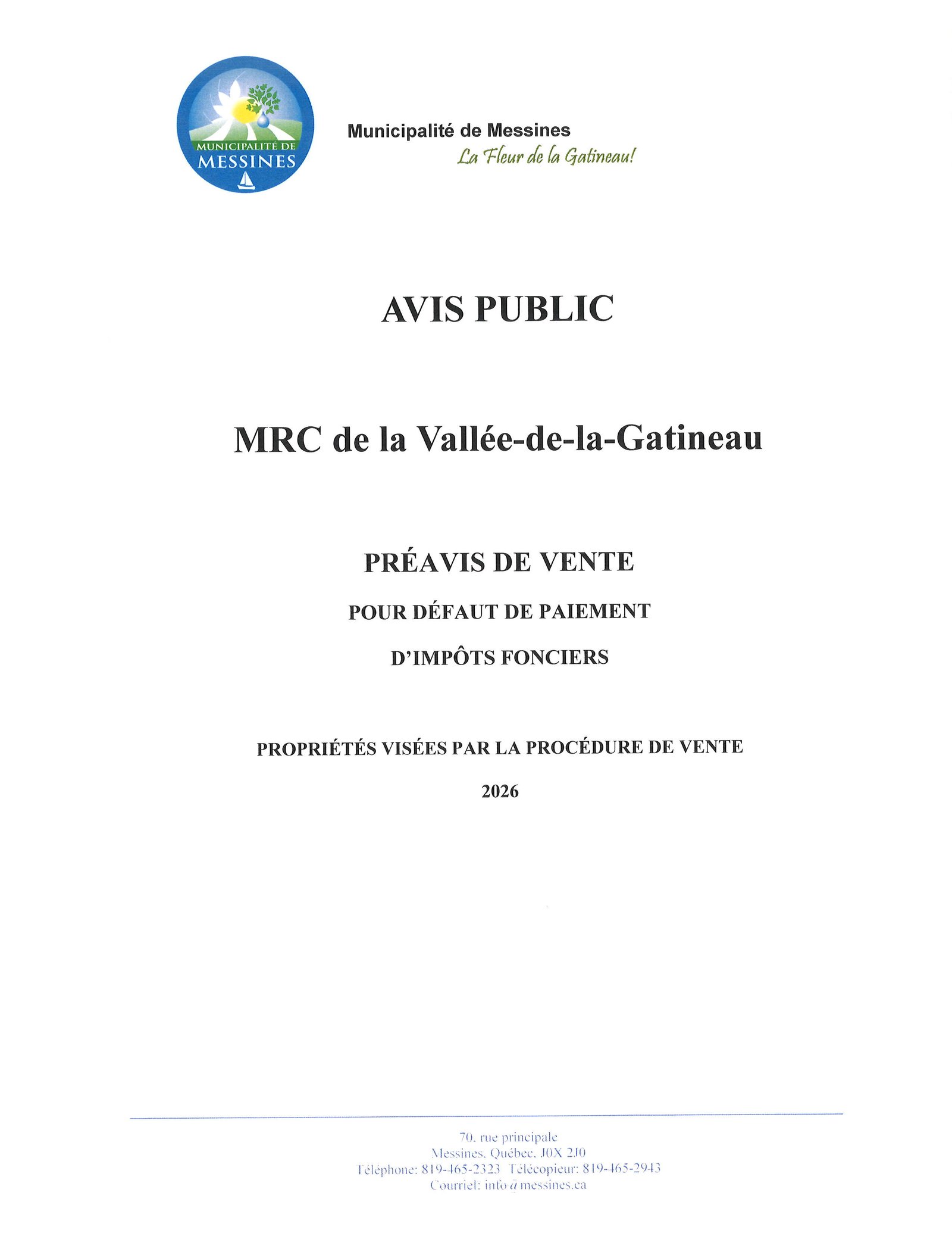 Avis vente pour taxe